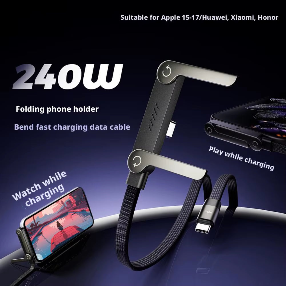 240W Type-C Fast Charging Cable Foldable Mobile Phone Holder Data Cable Multi-Angle Adjustment Non-Stop Charging Cable