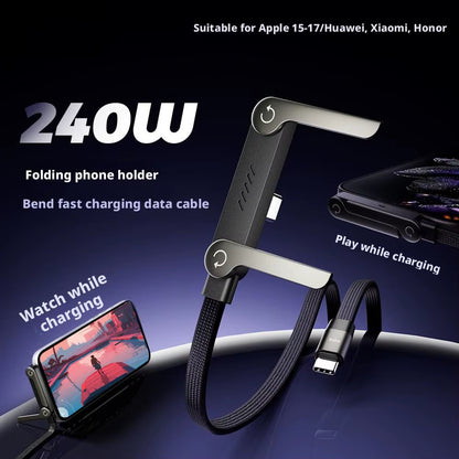 240W Type-C Fast Charging Cable Foldable Mobile Phone Holder Data Cable Multi-Angle Adjustment Non-Stop Charging Cable
